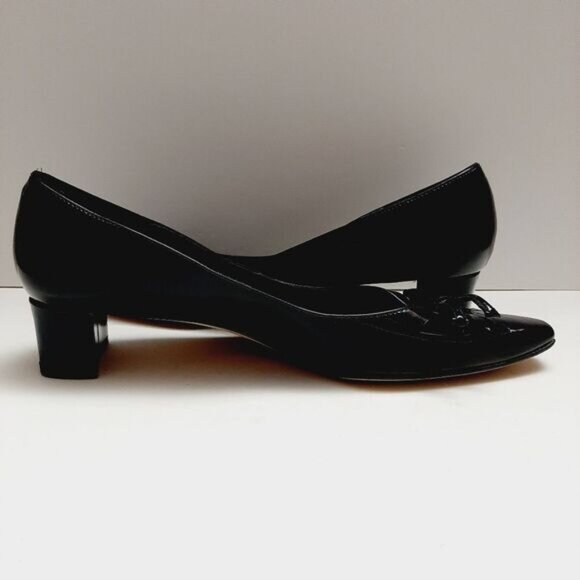 VANELI Bow & Cut-Out Low Heel Navy Blue Patent Genuine Leather Classy Pumps Sz 9 - Picture 12 of 16